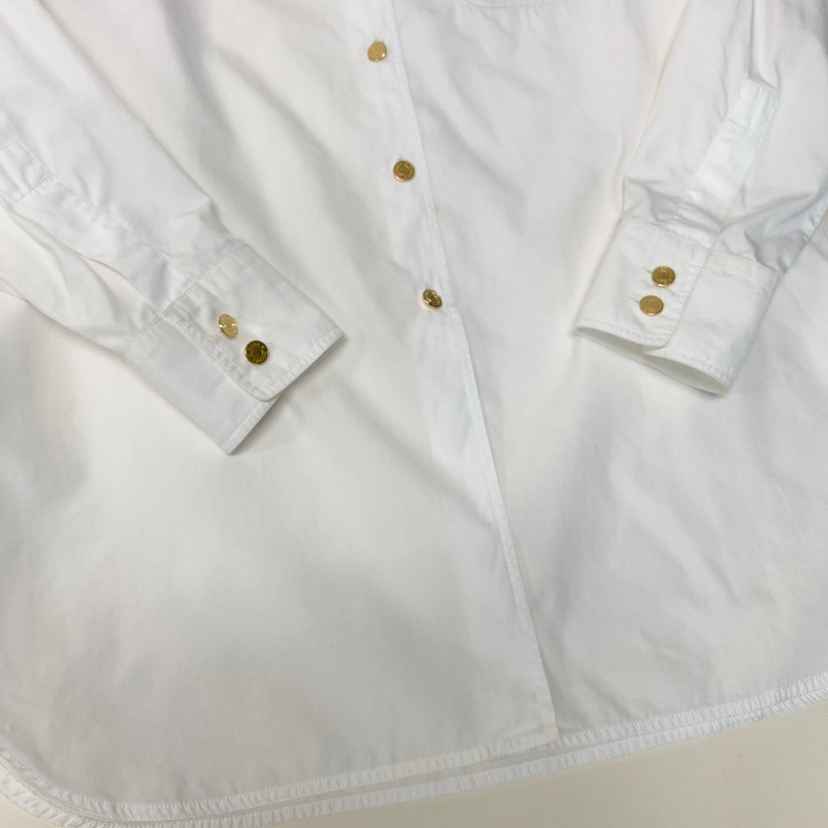 Ef12 HERMES エルメス ロゴ刺繍 ロングスリーブシャツ セリエボタン サイズ36 ホワイト コットン100％ レディース 女性用t18r
