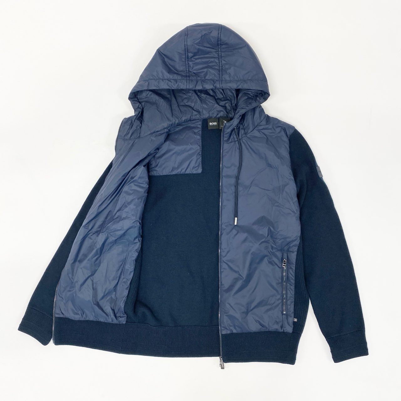 60i29 HUGO BOSS ヒューゴボス PERFPRMANCE ニット切替 中綿ナイロンジャケット 10237227 M ネイビー アウターt18r