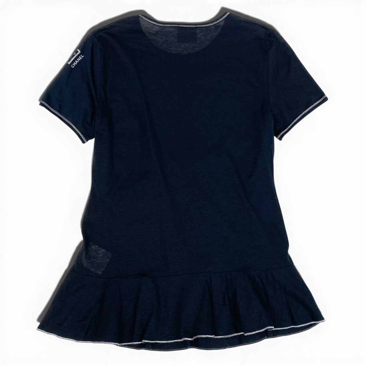 Cb15 CHANEL シャネル スポーツライン 2006 袖ココマーク 半袖カットソー Tシャツ トップス 38 ブラック コットン レディースta1