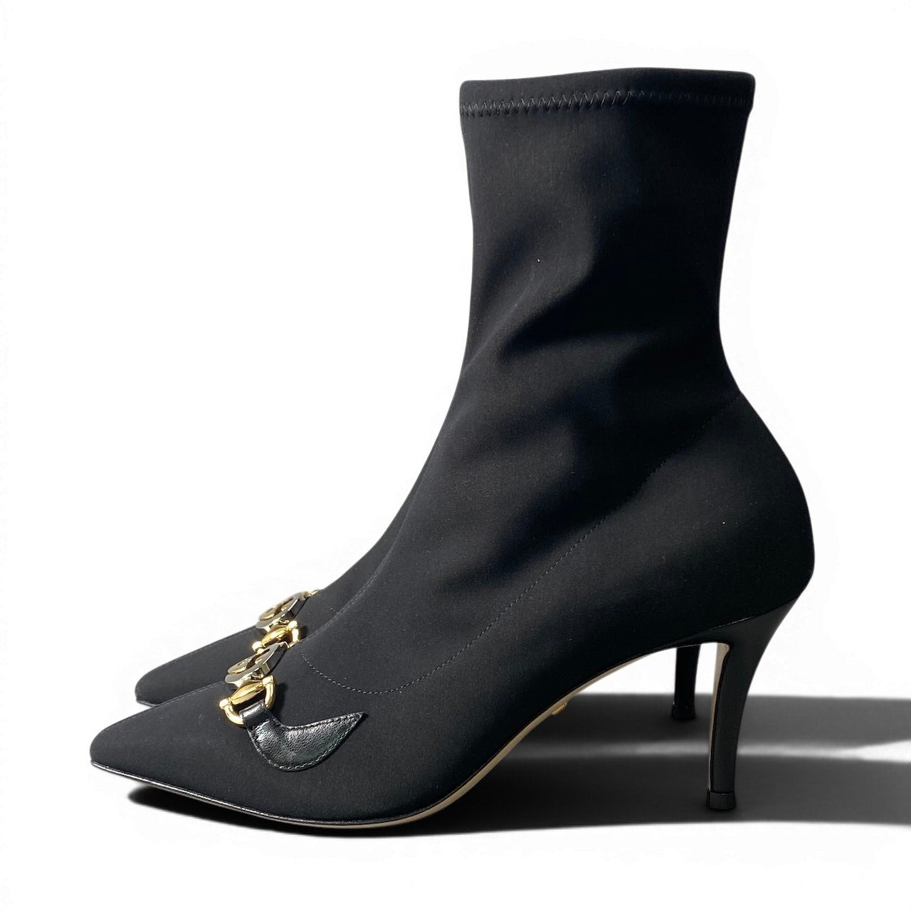 g14【新品保管品】GUCCI インターロッキング GG ブーツ イタリア製 37 1/2サイズ ブラック ゴールド レディース 女性用k02i