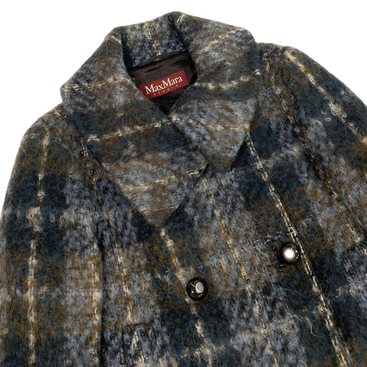 46f11 Max Ｍara STUDIO マックスマーラ ストゥディオ ダブルブレスト ウールジャケット ハーフコート チェック柄 サイズ44 マルチカラー レディース 女性用u02t