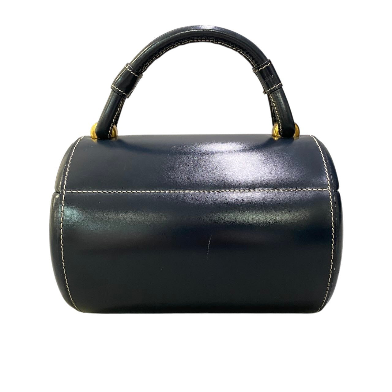 Ad2 LOEWE ロエベ ヴィンテージ ハンドバッグ バニティバッグ アナグラム金具 ネイビー レザー レディースu02t
