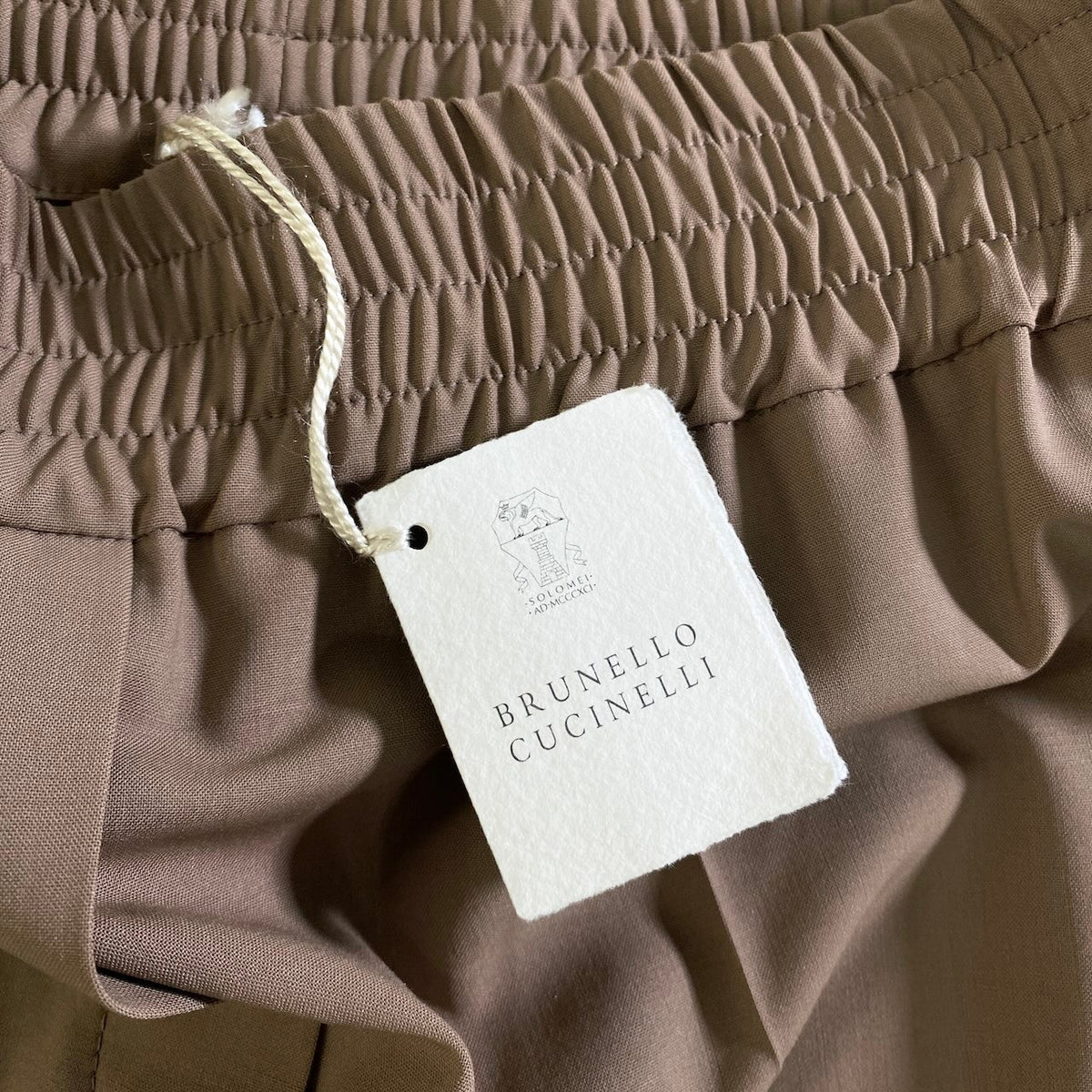 35j26 【未使用タグ付】 BRUNELLO CUCINELLI ブルネロクチネリ スラックスパンツ ウエストゴム ステッチデザイン サイズ42 ブラウン レディースu02t