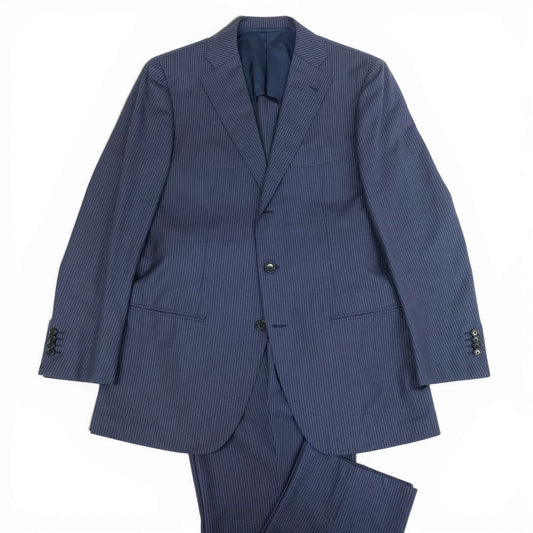 12a23 TOMORROWLAND トゥモローランド ゼニア生地 シングルスーツ セットアップ ビジネス 50 ネイビー ストライプ メンズu02t