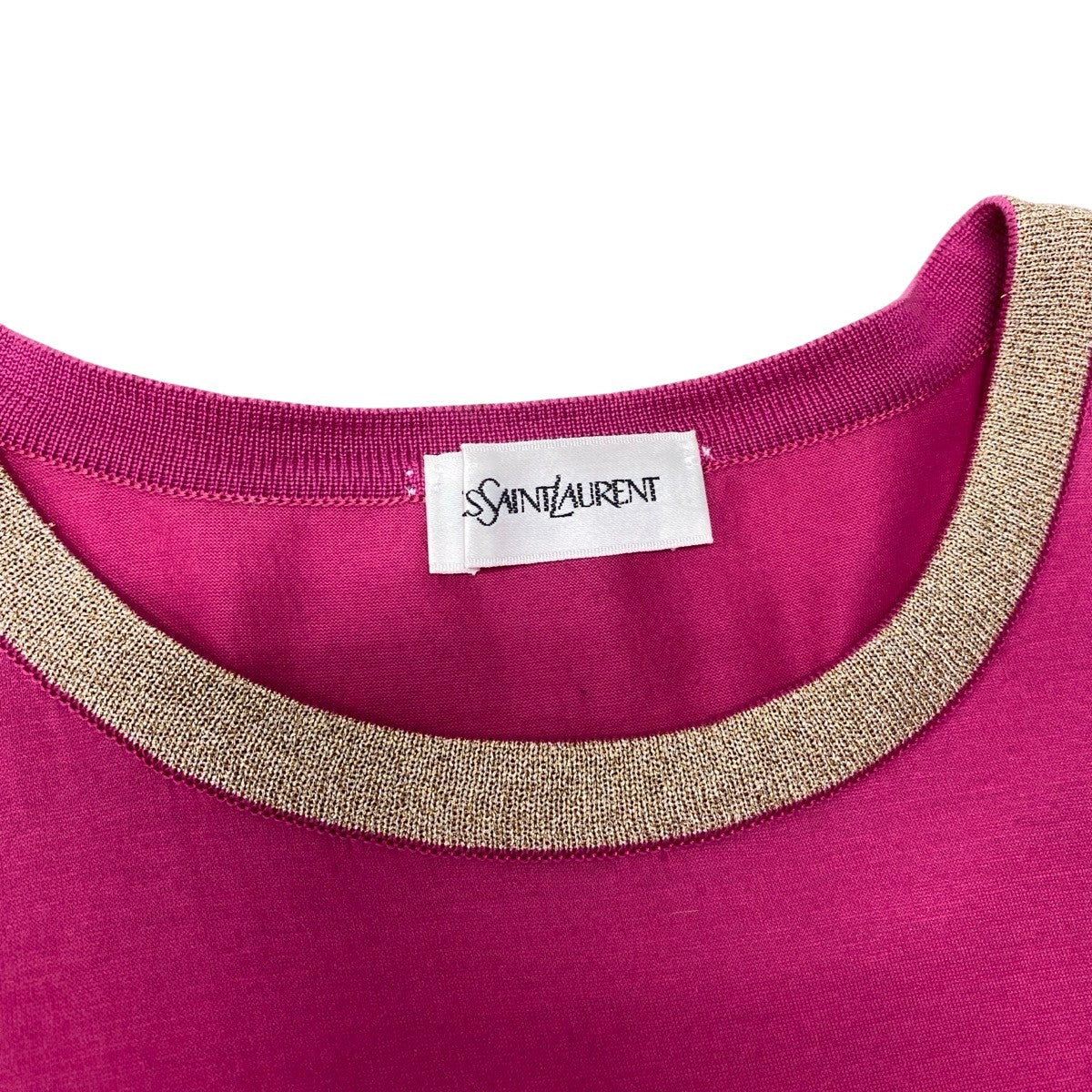 Ih10 YVE SAINT LAURENT イヴサンローラン YSLロゴ カサンドラ ロングスリーブTシャツ M ピンク コットン100％ レディースo07t