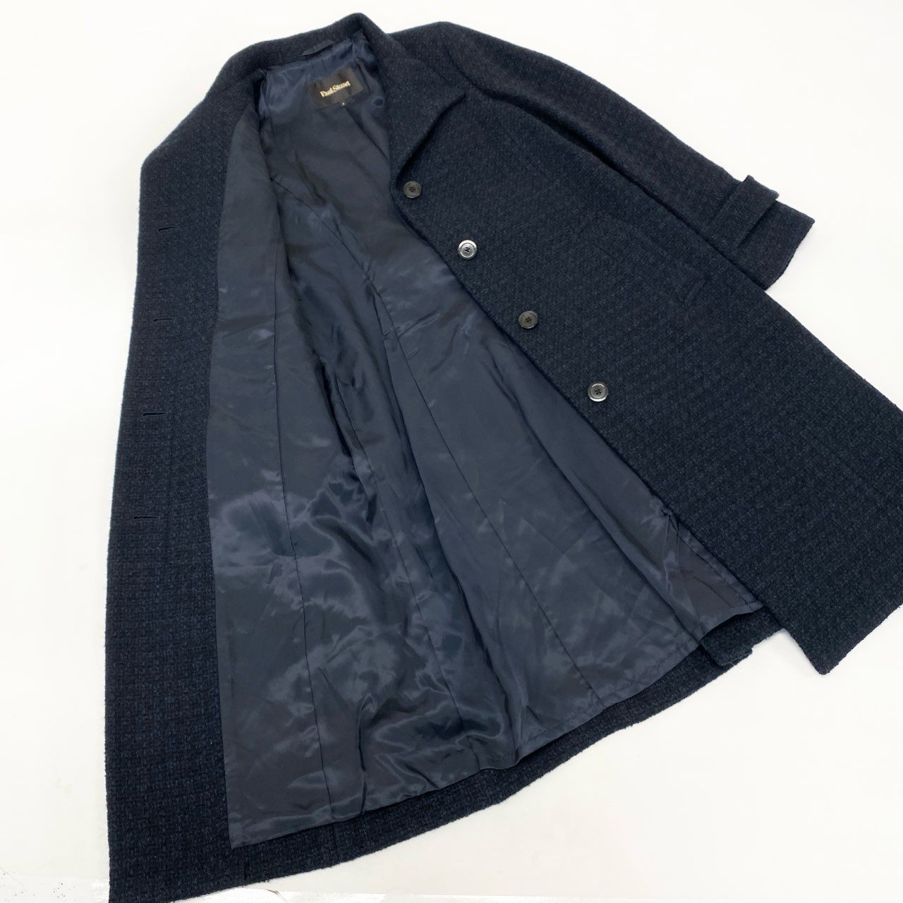 36k28 Paul Stuart ポールスチュアート スタンドカラーコート ツイードコート ロング ウールブレンド レディース 女性用 6 ネイビー ブラックu02t