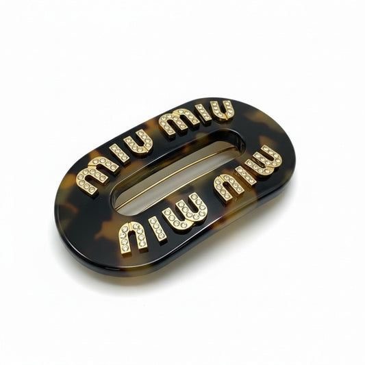 b15 《美品》 miu miu ミュウミュウ クリスタルロゴ ヘアクリップ バレッタ ブラウン レディース 女性用ta1