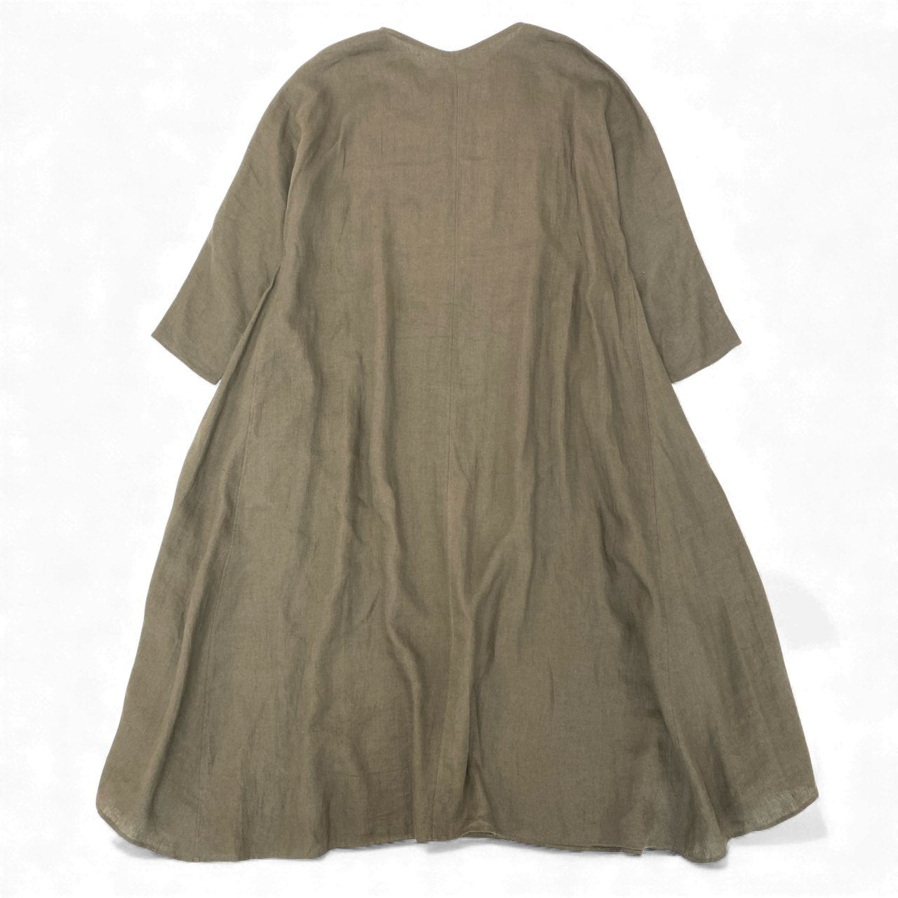 28k29【美品】JURGEN LEHL ヨーガンレール 長袖リネンワンピース ロングワンピース フレア リネン100％ J0103FA011 Mサイズ カーキ レディースu02t