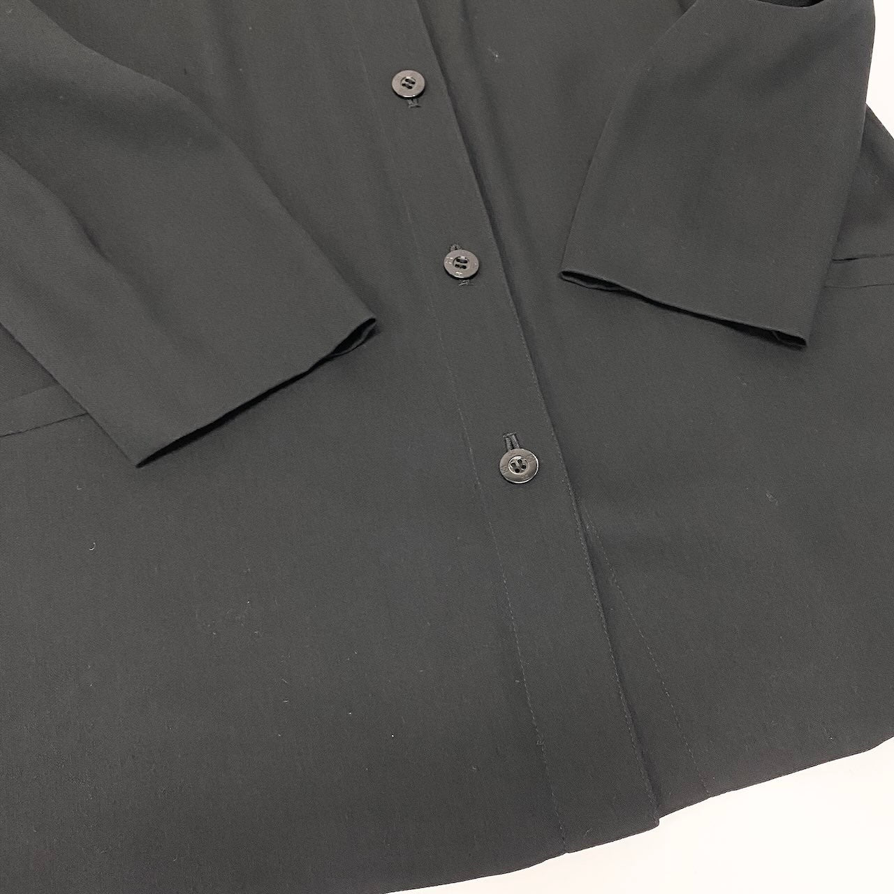 84c27 GLAMOUR by GIVENCHY ジバンシィ ロングシャツ チュニック丈 ウールブレンド ロングスリーブシャツ 薄手 レディース 女性服 サイズ44 ブラックu02t