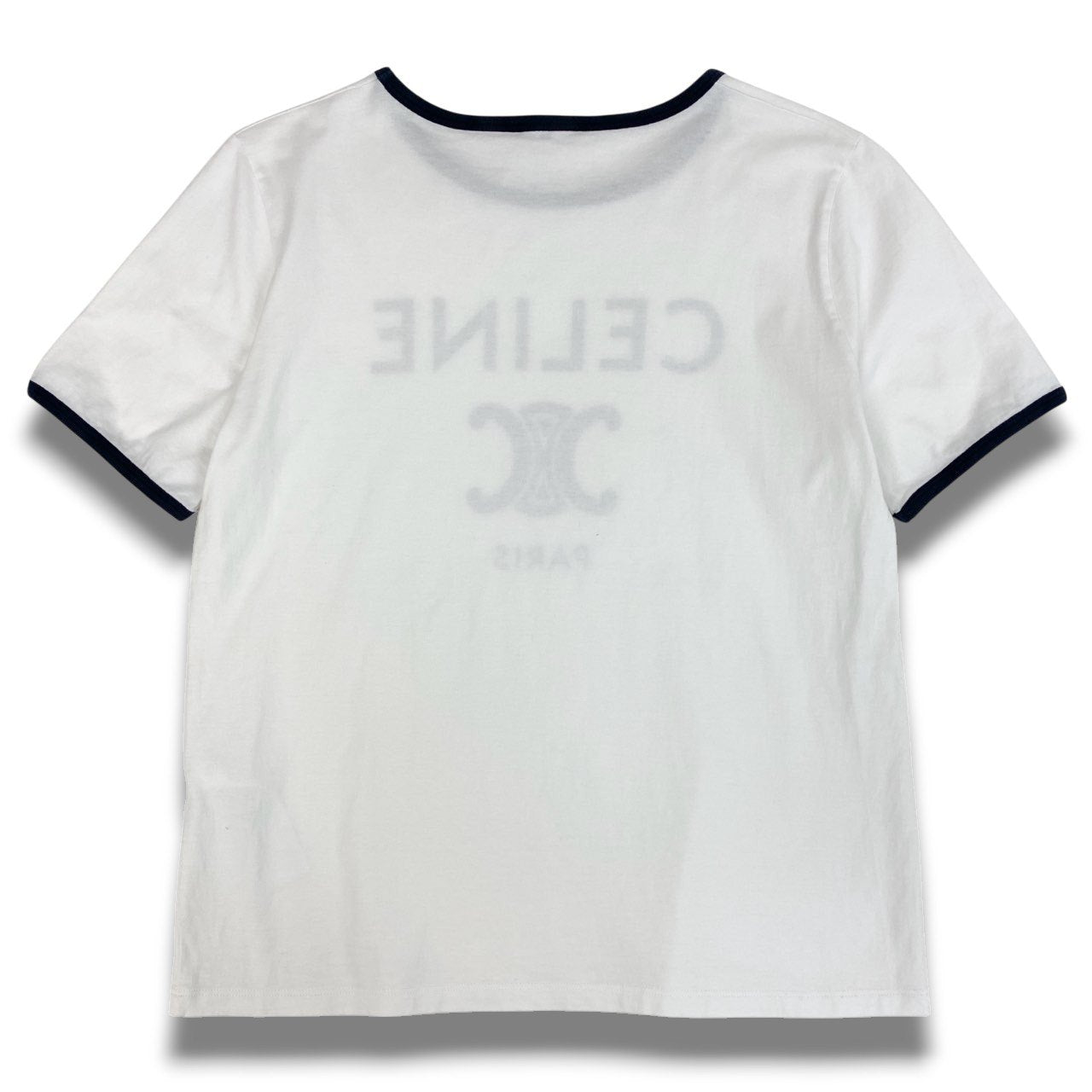 Ic2 CELINE セリーヌ トリオンフロゴ クルーネック 半袖Tシャツ カットソー 2X872671Q L ホワイト コットン レディースu02t