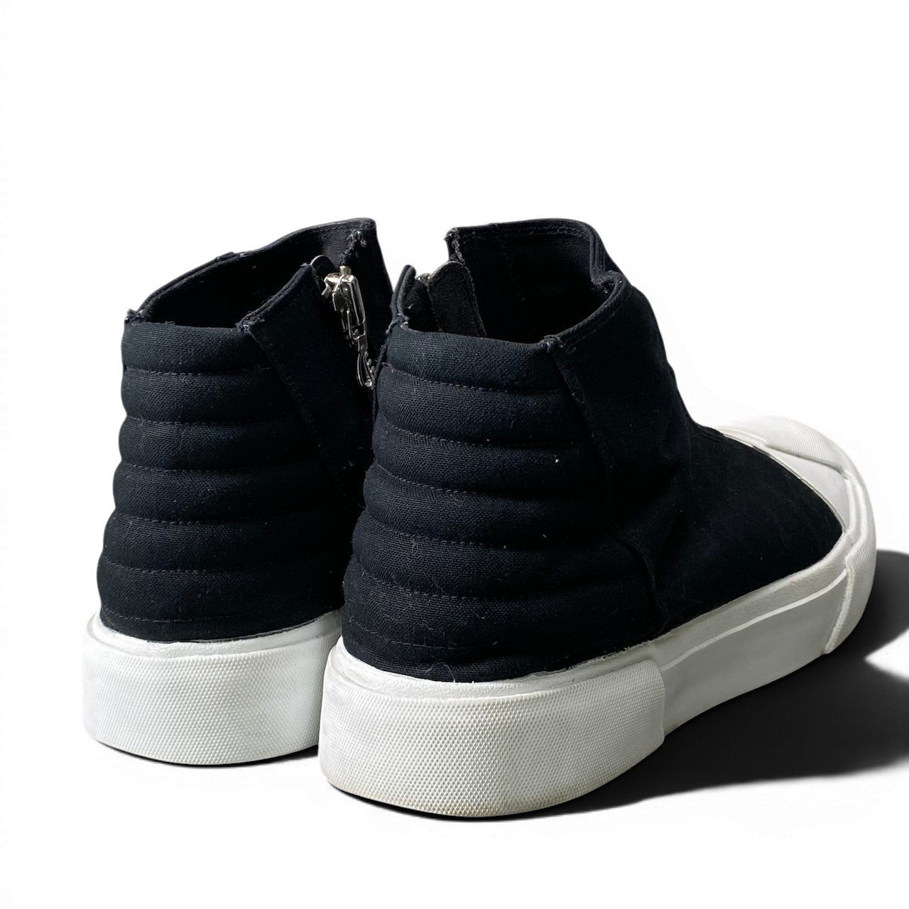 1f10 JULIUS ユリウス 17aw W TOE CUP SNEAKERS サイドジップ キャンバス 厚底 ハイカットスニーカー 597FWM1 サイズ3 ブラック ホワイト メンズ 紳士靴u02t