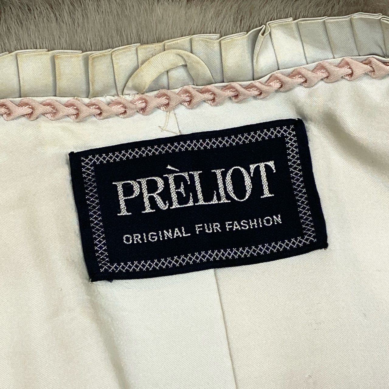 26L5 PRELIOT プレリオット サファイアミンク ロングコート サイズ13号 シルバーグレー 本毛皮 MINK FUR 裏地刺繍 ポケット有t18r