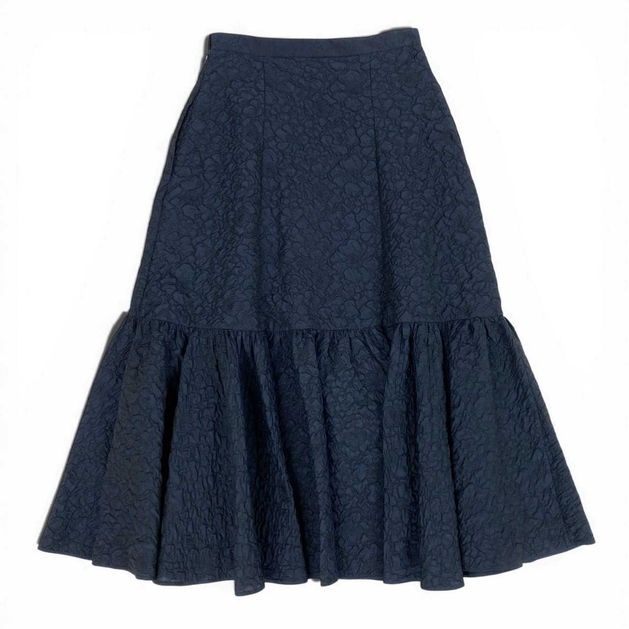 77b27 【新品タグ付き】ERDEM アーデム A LINE MINI SKIRT ジャガード ティアードスカート サイズ8 ネイビー レディース 女性用k02i