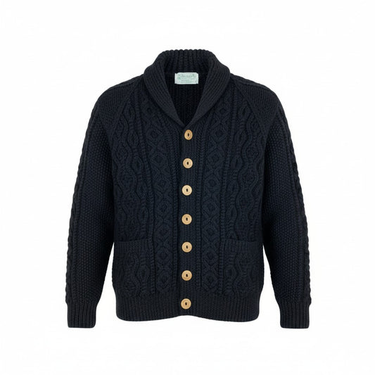 54L5 INVERALLAN インバーアラン スコットランド製 3A ランバーカーディガン ブラック ウール ニットジャケット アメカジt18r