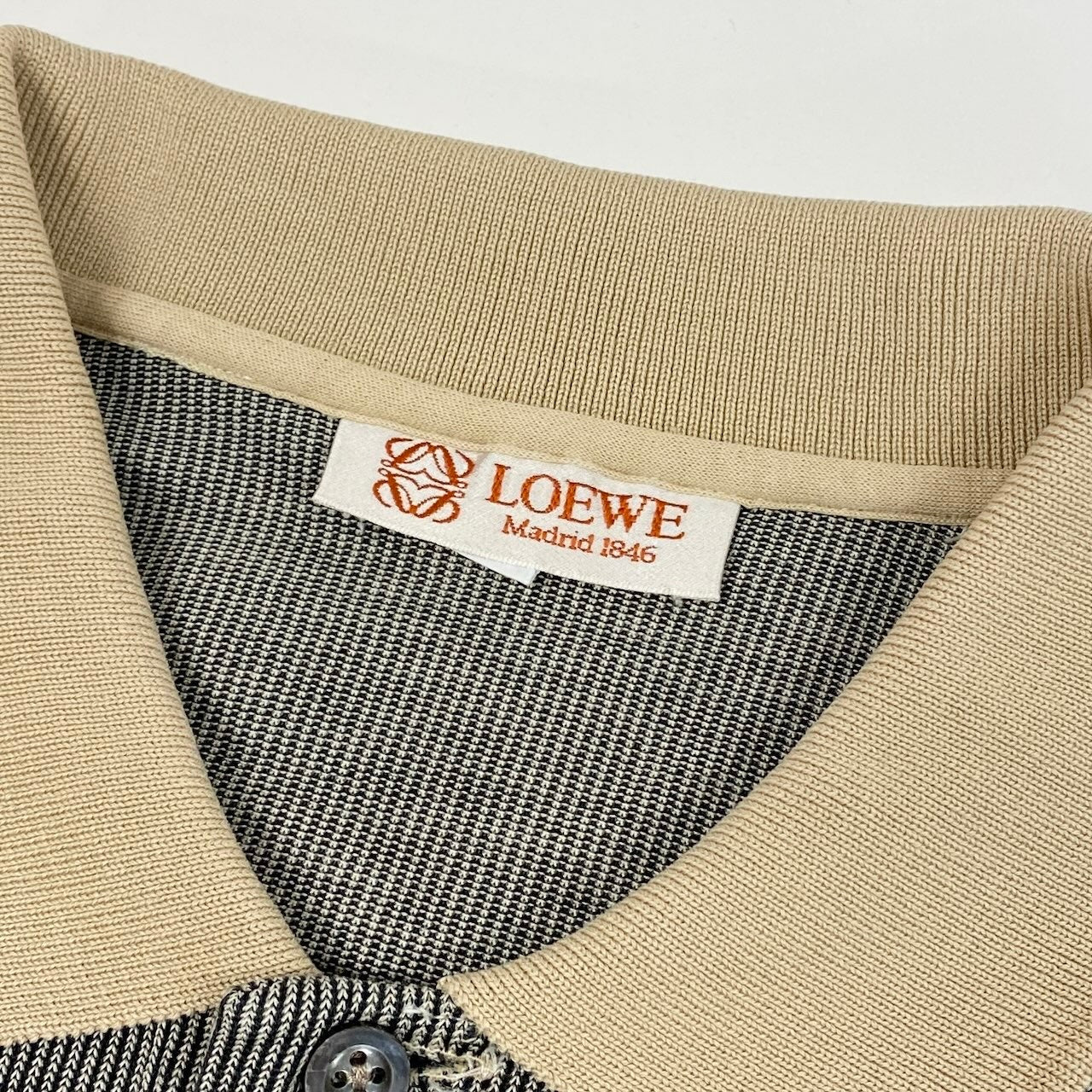 Ec27 LOEWE ロエベ 半袖ポロシャツ コットンシャツ ストライプ ロゴ刺繍 トップスカットソー Sサイズ ブラック ベージュ コットン100％ メンズ 男性用u02t