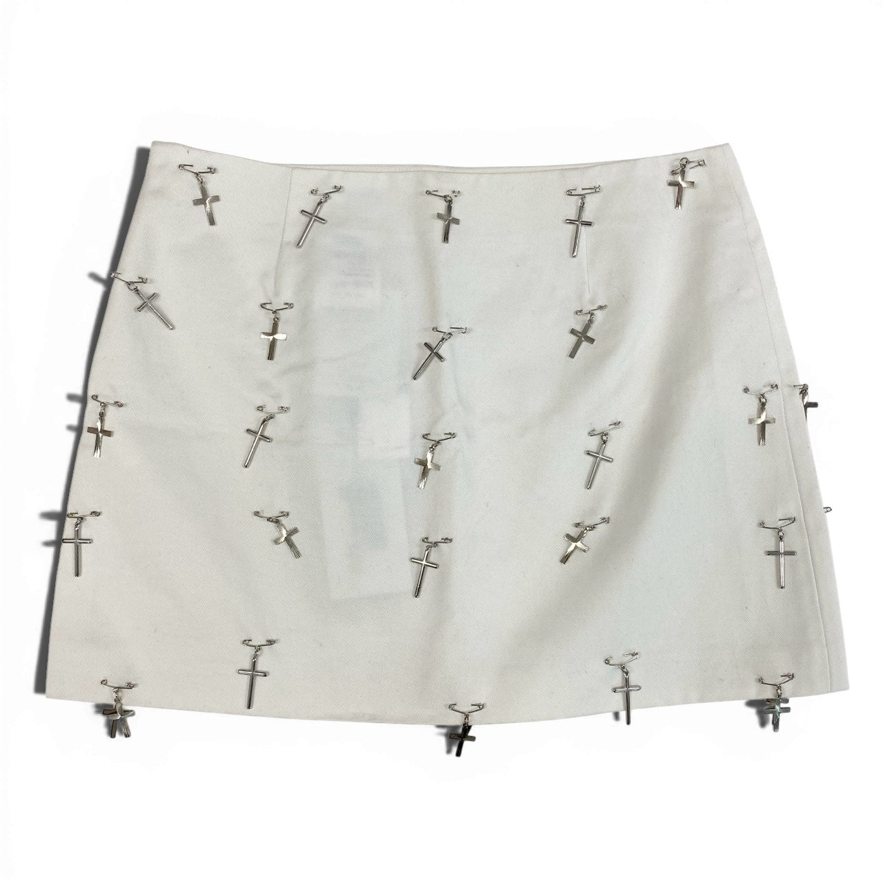 20a10 DOLCE&GABBANA D&G ドルチェアンドガッパーナ ミニスカート ホワイト クロスピン装飾 mini skirt with cross safety pin details レディースt18r