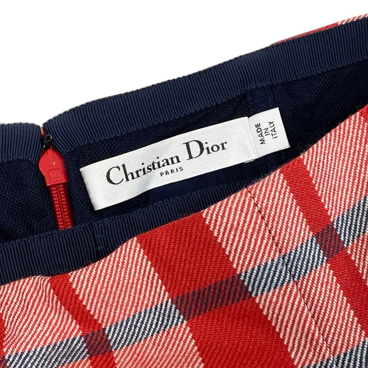 j9 【新品保管品】Christian Dior CHECK’N’DIOR フレアロングスカート チェック柄 44サイズ レッド系 シルク100％ レディース 女性用k02i