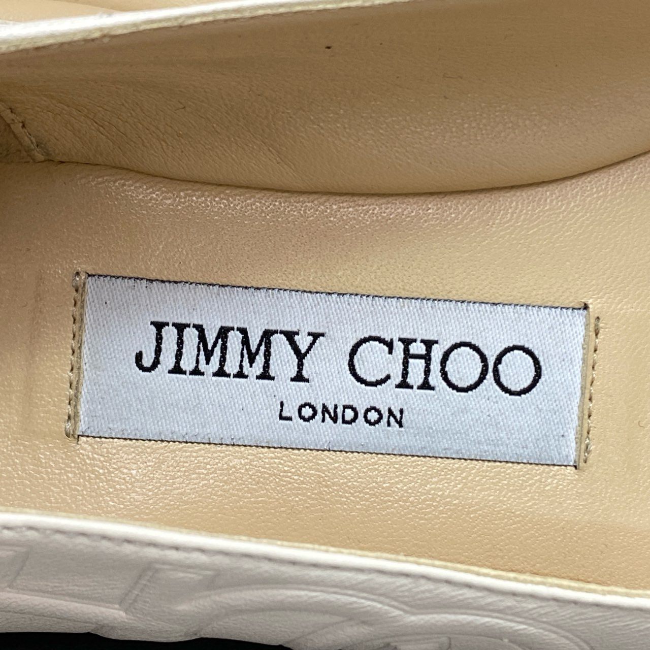 1l4 JIMMY CHOO ジミーチュウ GWENEVERE FLAT フラットシューズ スクエアトゥ サイドロゴ 080944 サイズ34 1/2 ホワイト レディース