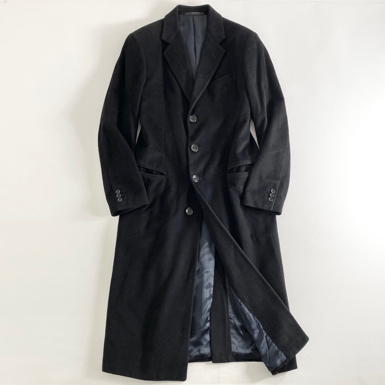 85h28 イタリア製 ARMANI COLLEZIONI アルマーニコレッツォーニ カシミヤコート チェスターコート ロングコート サイズ46 ブラック カシミヤ100％ メンズ 紳士服