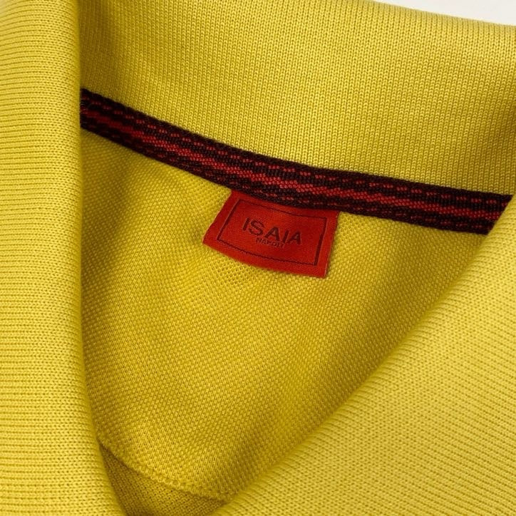 64g24 ISAIA イザイア アイコン ポロシャツ 半袖 無地 ロゴ刺繍 綿 イタリア製 メンズ 男性用 M マスタードイエロー コットン100％_