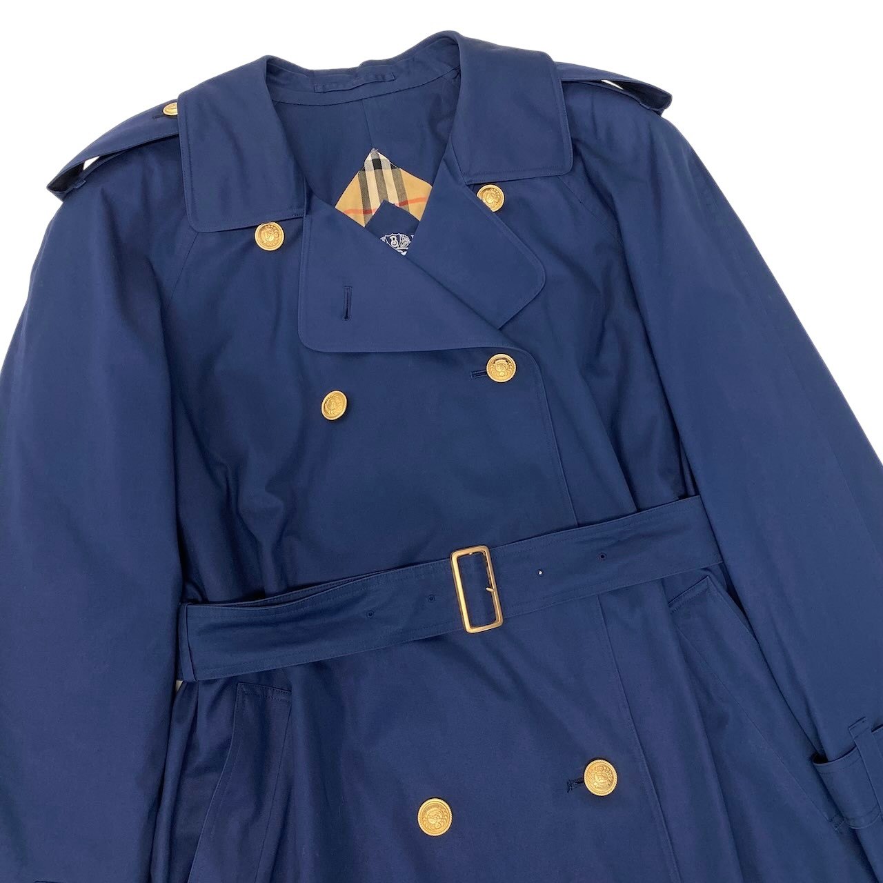 61g4 BURBERRYS バーバリー トレンチコート ロングコート 金ボタン サイズ9 ネイビー レディース 女性用o07t