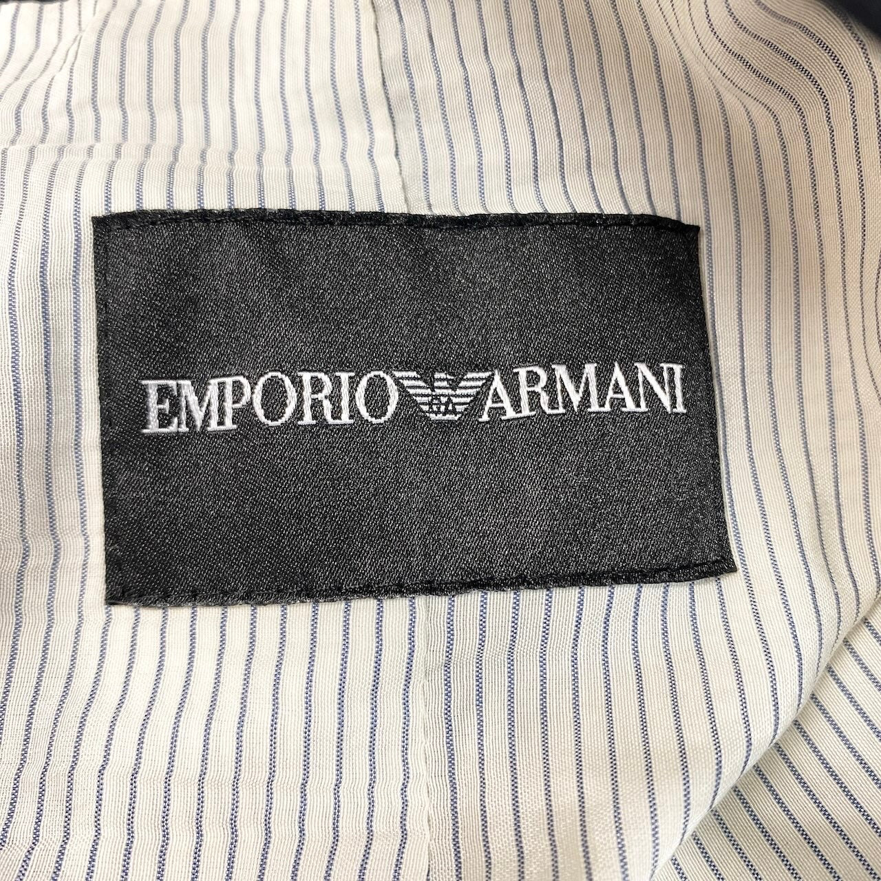 48i1 EMPORIO ARMANI エンポリオアルマーニ バックベルト テーラードジャケット ダブルブレスト ストライプ柄 ネイビー レディース 女性用u02t