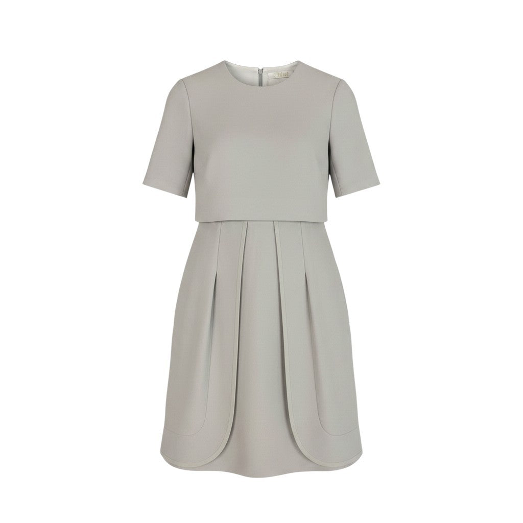 h17 【美品】Chloé 半袖ワンピース 切替デザイン 34サイズ ライトグレー レディース 女性用k02i