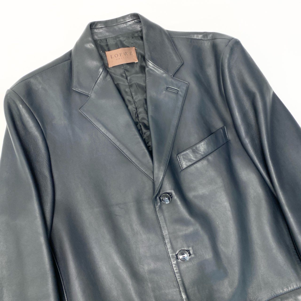 Mb23 LOEWE ロエベ レザーテーラードジャケット レザージャケット アウター H1F7080EL 48サイズ ブラック ラムレザー 羊革 メンズo07t