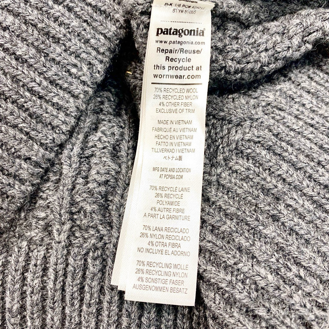 31c16 Patagonia パタゴニア ケーブルニット リサイクルウールブレンドニットセーター トップス M～Lサイズ グレー ユニセックス メンズ レディースo07t