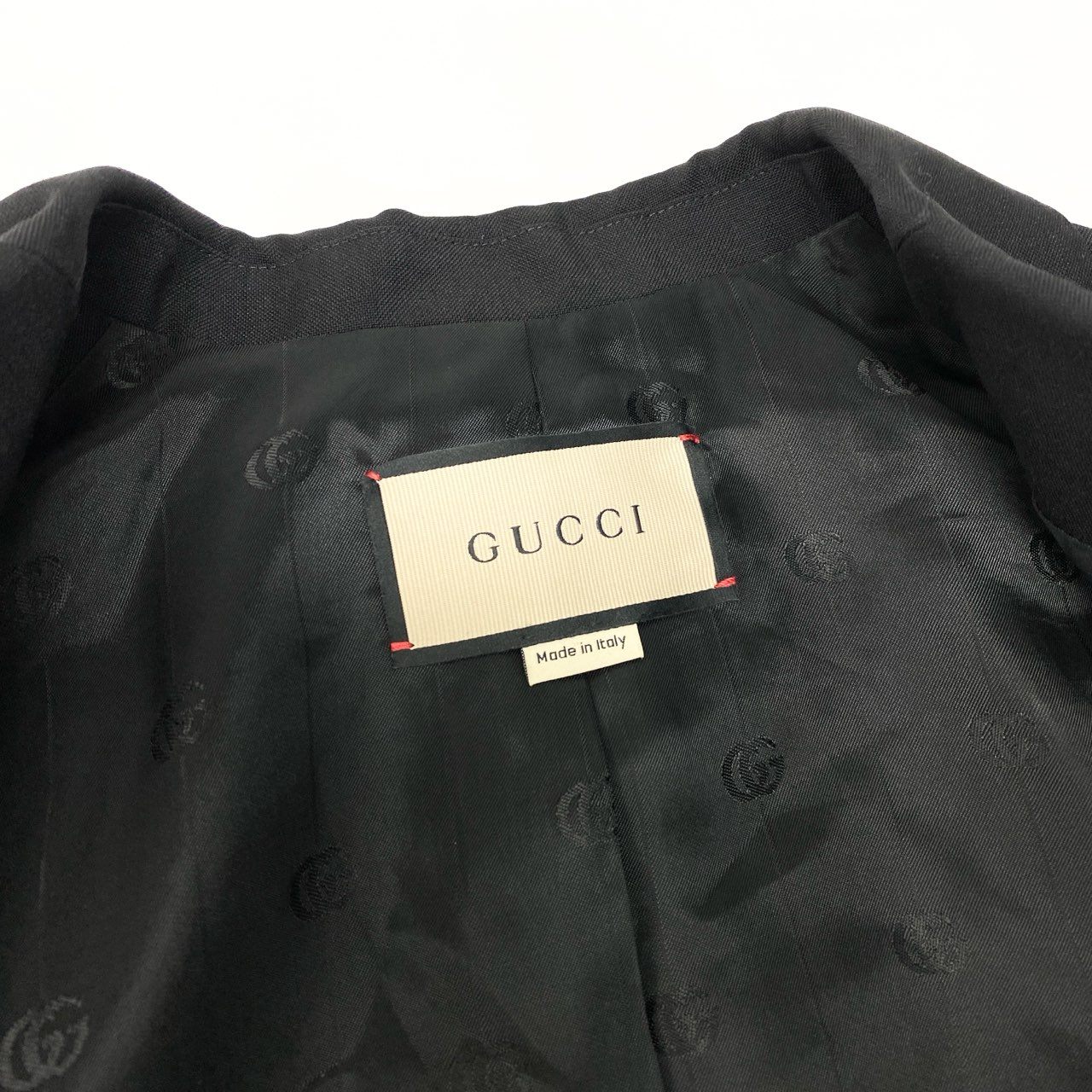 38d3 【美品】GUCCI グッチ ダブルブレストショートジャケット クロップド丈 テーラードジャケット 40サイズ ブラック レディース 女性用o07t