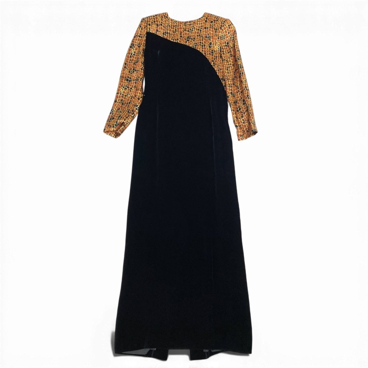 Eb12 【美品】GIVENCHY ジバンシィ ドッキングドレスワンピース ロングワンピース ベロア 総柄 10サイズ ブラック レディース 女性用k02i