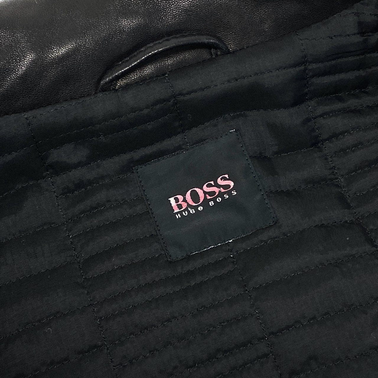9a27 HUGO BOSS ヒューゴボス ラムレザーコート サイズL相当 ブラック シープスキン 羊革 Sheep Leather Coatt18r