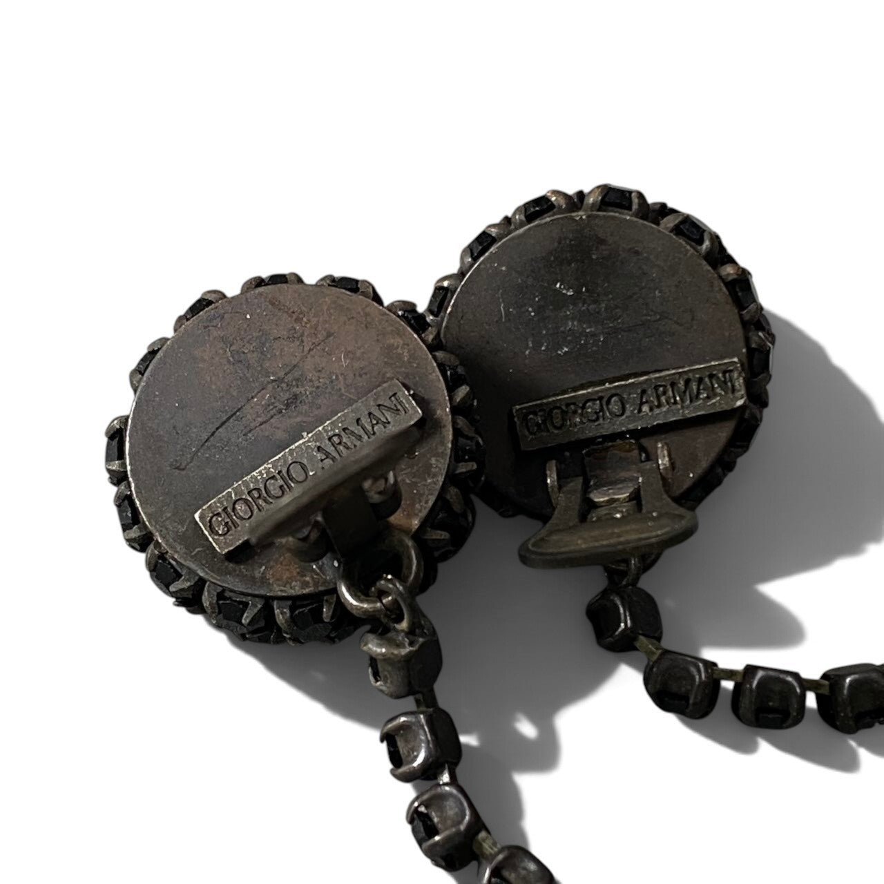 h12 GIORGIO ARMANI イヤリング ドロップピアス パヴェボール ブラック レディース 女性用k02i