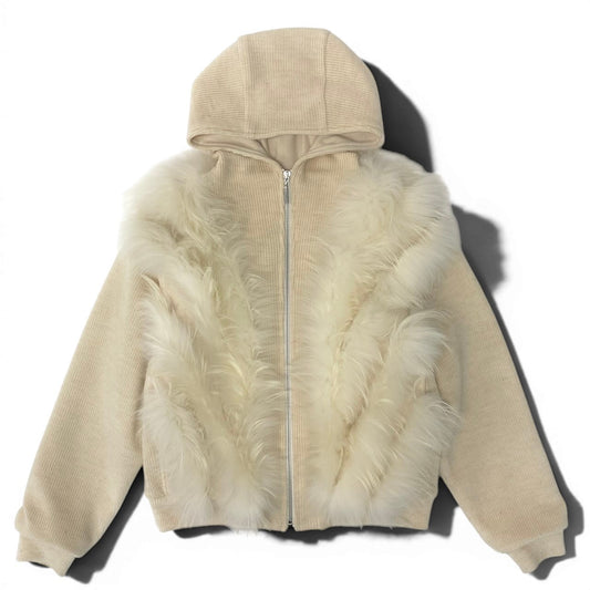 23e11 ROYAL CHIE ロイヤルチエ フォックスファー ニットジャケット ニットパーカー サイズfree アイボリー レディース 女性服u02t