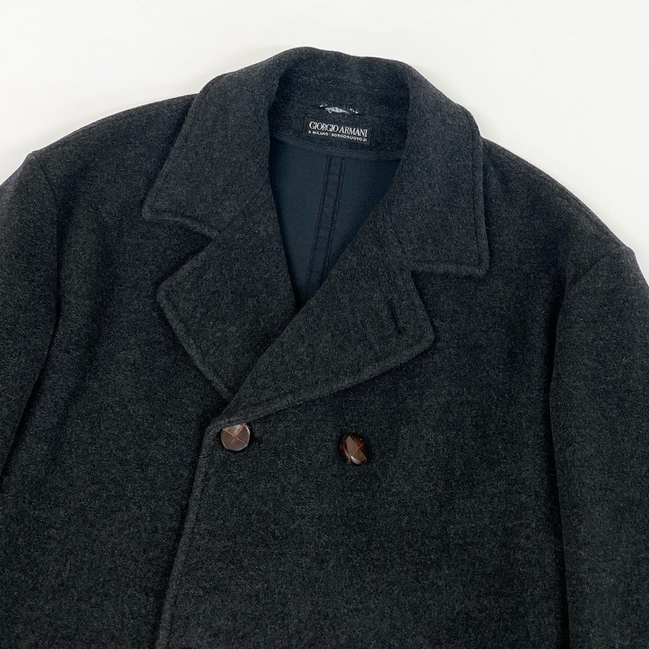 32i9 GIORGIO ARMANI ジョルジオアルマーニ BORGONUOVO 21 90’s old ダブルフェイス セミロングコート イタリア製 メンズ 男性用 2501573 46 ダークグレーu02t