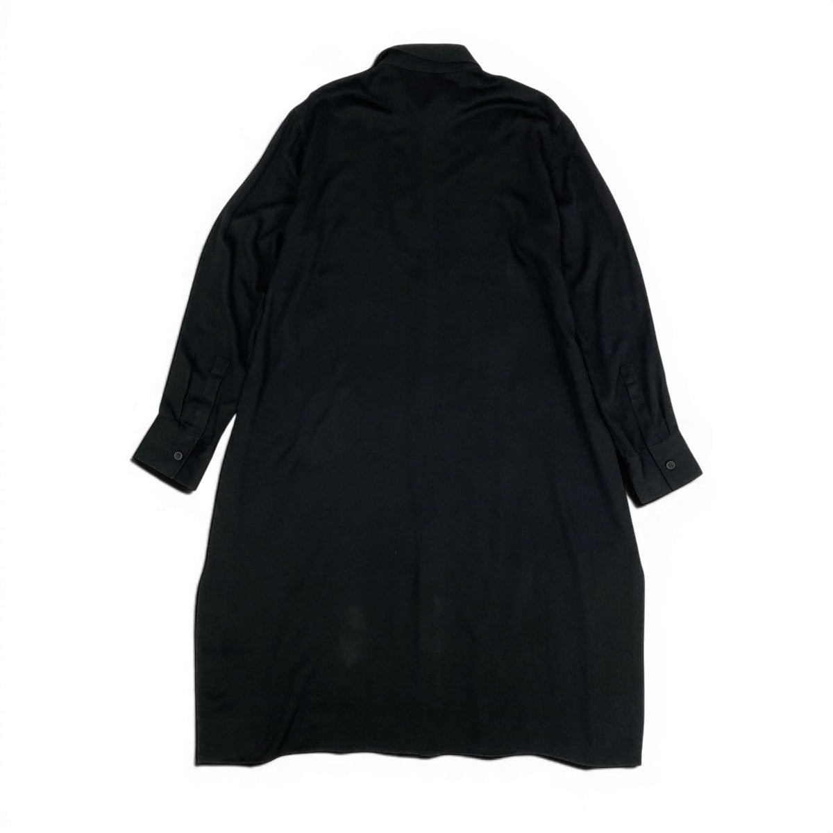 Af8 Yohji Yamamoto ヨウジヤマモト 23-24aw RAYON SATIN LONG SHIRT WITH SIDE SLITS ロングシャツワンピース FJ-B06-202 サイズ1 ブラック レーヨン100％ レディース 女性用u02t