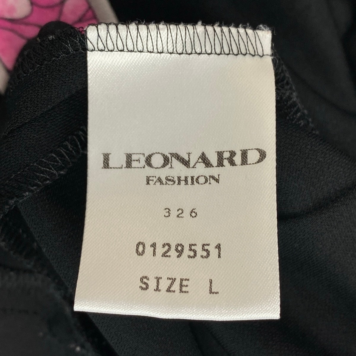 75f10 LEONARD FASHION レオナール ロングスリーブカットソー ハイネック カンカン素材 切替花柄プリント サイズL ブラック ピンク レディース 女性服u02t
