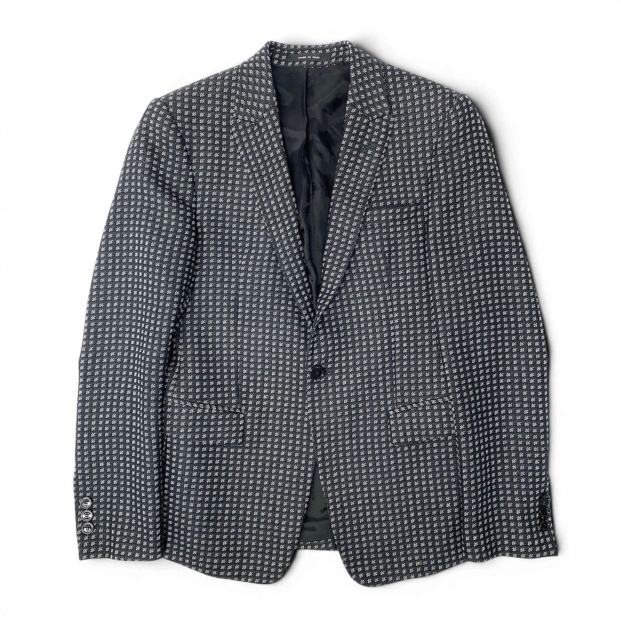 22e7 EMPORIO ARMANI エンポリオアルマーニ DAVID LINE テーラードジャケット シングル 1B 総柄 サイズ48 ネイビー メンズ 紳士服u02t