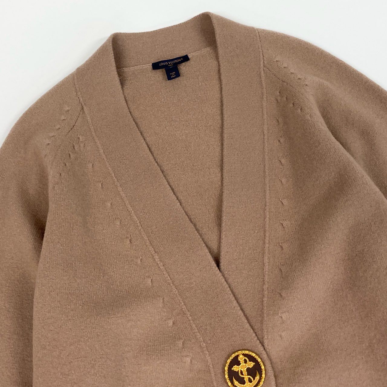 Eb19 LOUIS VUITTON ルイヴィトン ロングカーディガン ウールニット コーディガン アンカーボタン Long Knit Cardigan Sweater M ピンクベージュ系 ウール100％t18r