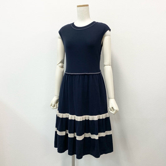 69k20 FOXEY フォクシー Garlara Dress ノースリーブニットドレス ワンピース 35851 38 ミッドナイトブルー 日本製