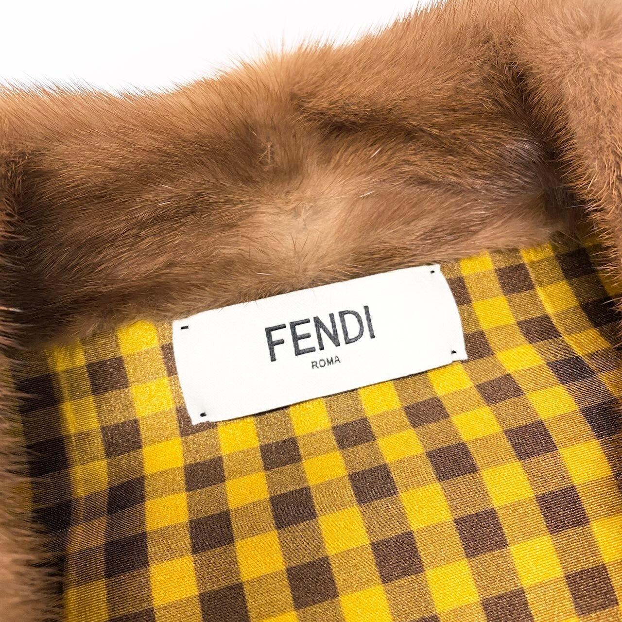 E FENDI フェンディ パステルミンクファー リバーシブル ファーコート ジャケット チェック 36 ブラウン イエローnu1