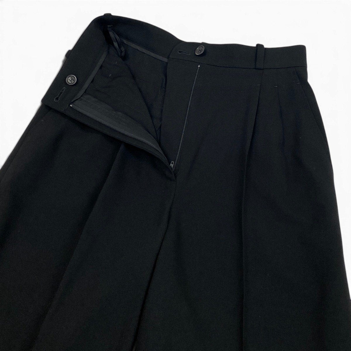 Ei4 【極美品】 HERMES エルメス マルジェラ期 Hボタン フルレングス 裾未処理 ワイドスラックス サイズ34 ブラック ウール シルク レディースk02i
