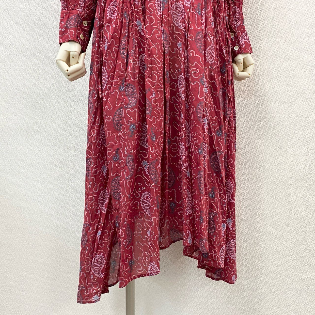 41i26 ISABEL MARANT ETOILE イザベルマラン エトワール ROBE ARIANA アリアナ ペイズリープリント 長袖ワンピース ロングワンピース 36 レッド コットン レディース 定価73,700円u02t