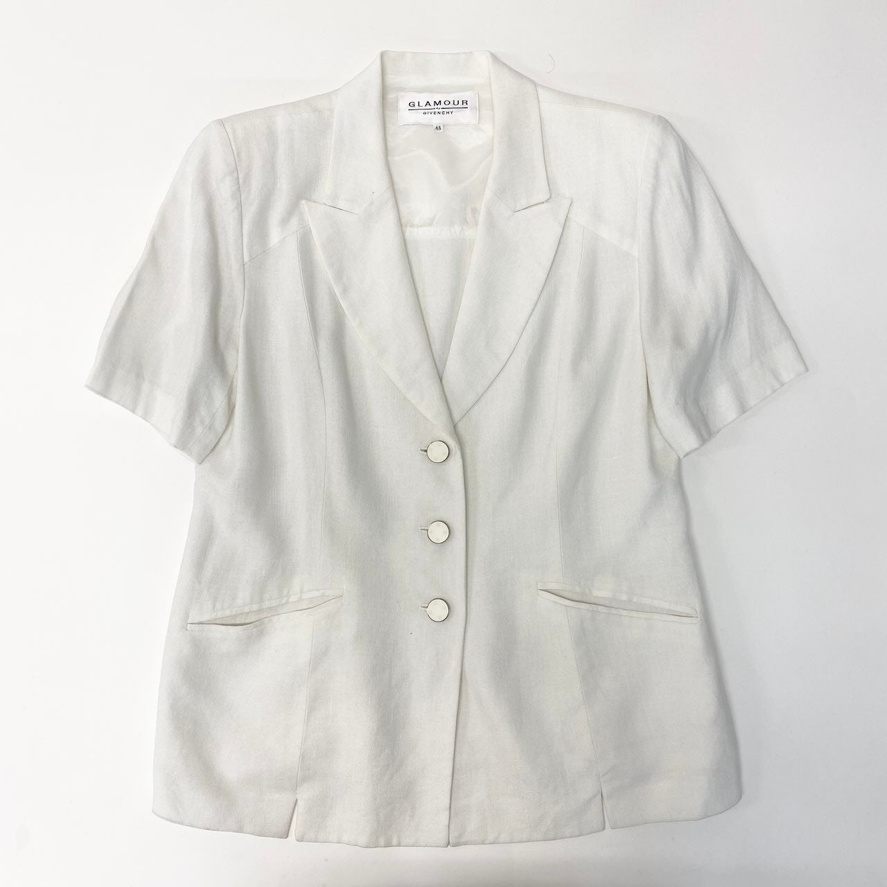 10c29 GLAMOUR GIVENCHY グラマー ジバンシー 半袖テーラードジャケット ブレザー アウター 44サイズ ホワイト レーヨン100％ レディース 女性用o07t