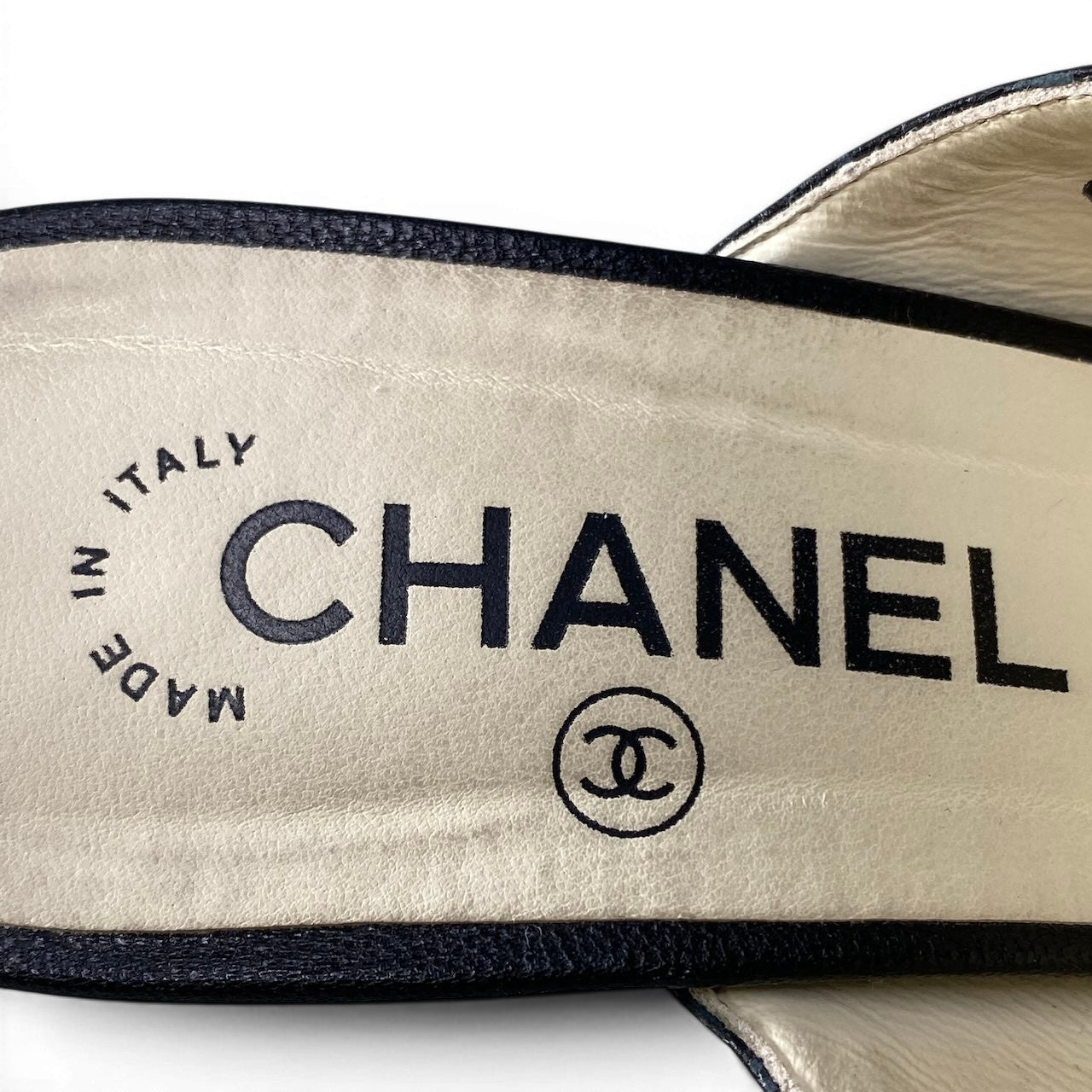 e29 CHANEL シャネル ツイード パールデザイン ミュールサンダル ココマーク G33573 38 1/5 ブラック ホワイト レディースk02i