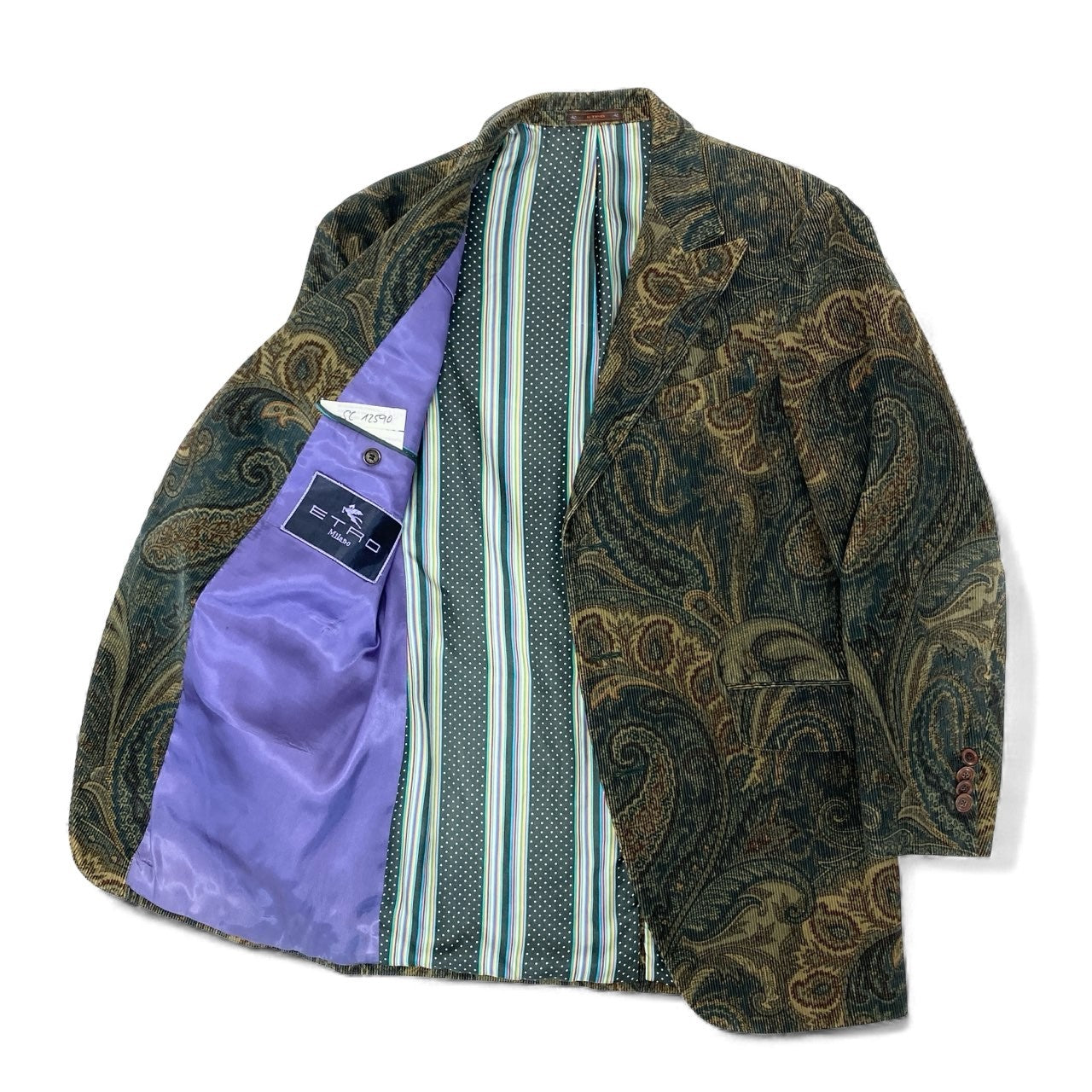 30K18 ETRO エトロ イタリア製 テーラードジャケット コーデュロイジャケット ペイズリー柄 裏地総柄 メンズ 紳士服 48 ダークグリーン系u02t