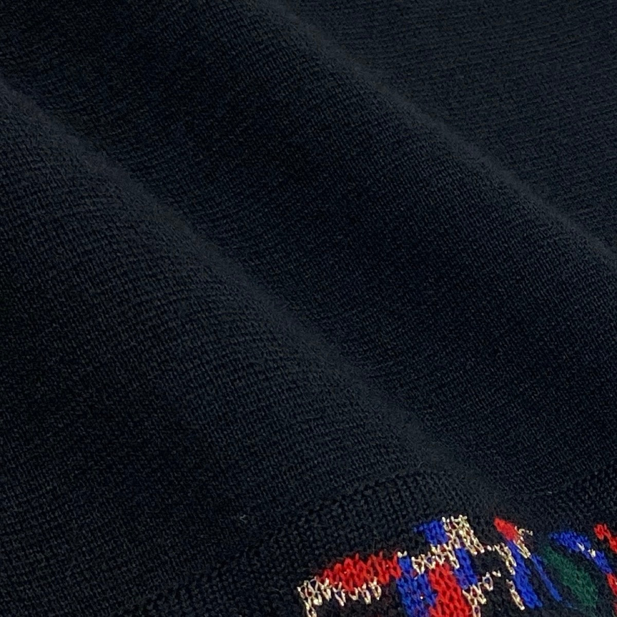44f4 YVES SAINT LAURENT イヴサンローラン ロングスリーブ ニットワンピース 刺繍 サイズM ブラック ウール100％ レディース 女性服o07t