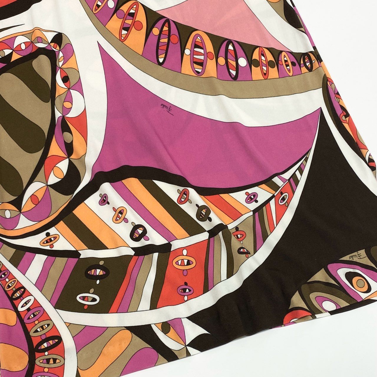 77 EMIRIO PUCCI エミリオプッチ イタリア製 スクエアネック 長袖ワンピース マルチカラープリント 総柄 シルク混 パーティー レディース 女性用 38u02t