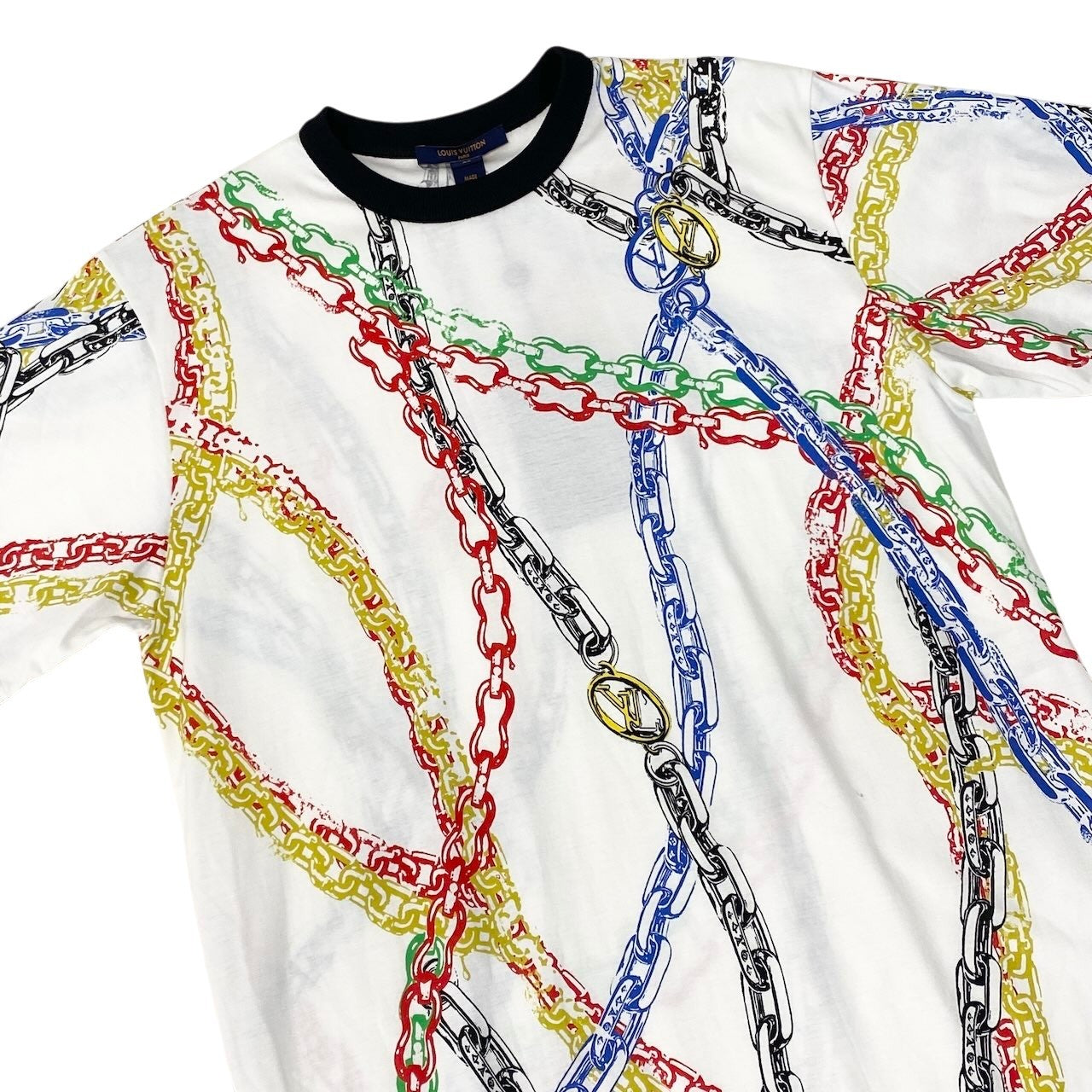 Ig6 LOUIS VUITTON ルイヴィトン 21年 チェーンプリント Tシャツワンピース LVロゴ RW212W FO8 FLDR53 サイズXS ホワイト レディースk02i