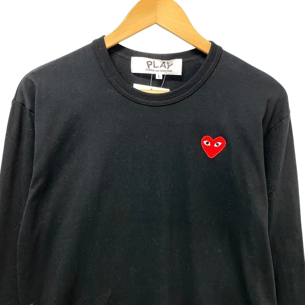 32e16 PLAY COMME des GARCONS プレイコムデギャルソン 長袖Tシャツ ロングスリーブTシャツ 胸元ワッペン AD2020 Lサイズ ブラック コットン100％ メンズo07t